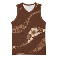 Aloha Hawaii Floral Tapa Basketball Jersey Patchwork Mocha LT7 Unisex Mocha - Polynesian Pride