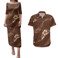 Aloha Hawaii Floral Tapa Couples Matching Puletasi and Hawaiian Shirt Patchwork Mocha LT7 Mocha - Polynesian Pride