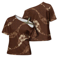 Aloha Hawaii Floral Tapa Cross Shoulder Shirt Patchwork Mocha LT7 - Polynesian Pride
