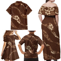 Aloha Hawaii Floral Tapa Family Matching Off Shoulder Maxi Dress and Hawaiian Shirt Patchwork Mocha - Polynesian Pride