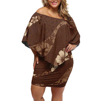 Aloha Hawaii Floral Tapa Family Matching Off Shoulder Short Dress and Hawaiian Shirt Patchwork Mocha - Polynesian Pride