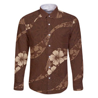 Aloha Hawaii Floral Tapa Family Matching Puletasi and Hawaiian Shirt Patchwork Mocha LT7 Dad's Shirt - Long Sleeve Mocha - Polynesian Pride