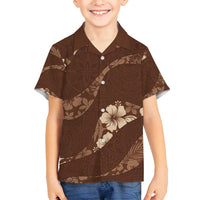 Aloha Hawaii Floral Tapa Family Matching Puletasi and Hawaiian Shirt Patchwork Mocha LT7 Son's Shirt Mocha - Polynesian Pride