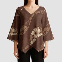 Aloha Hawaii Floral Tapa Kimono Sleeve Blouse Patchwork Mocha - Polynesian Pride