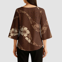 Aloha Hawaii Floral Tapa Kimono Sleeve Blouse Patchwork Mocha - Polynesian Pride