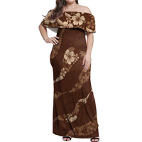 Aloha Hawaii Floral Tapa Off Shoulder Maxi Dress Patchwork Mocha - Polynesian Pride