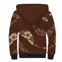 Aloha Hawaii Floral Tapa Sherpa Hoodie Patchwork Mocha LT7 - Polynesian Pride