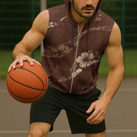 Aloha Hawaii Floral Tapa Sleeveless Zip Hoodie Patchwork Mocha - Polynesian Pride