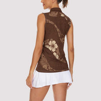 Aloha Hawaii Floral Tapa Women Sleeveless Polo Shirt Patchwork Mocha LT7 - Polynesian Pride