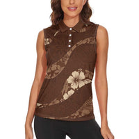 Aloha Hawaii Floral Tapa Women Sleeveless Polo Shirt Patchwork Mocha LT7 - Polynesian Pride