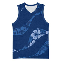 Aloha Hawaii Floral Tapa Basketball Jersey Patchwork Navy LT7 Unisex Navy - Polynesian Pride