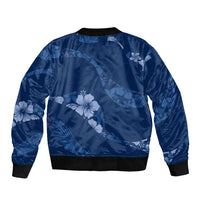 Aloha Hawaii Floral Tapa Bomber Jacket Patchwork Navy - Polynesian Pride