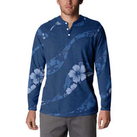 Aloha Hawaii Floral Tapa Button Sweatshirt Patchwork Navy LT7 - Polynesian Pride