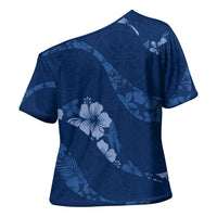 Aloha Hawaii Floral Tapa Cross Shoulder Shirt Patchwork Navy LT7 - Polynesian Pride