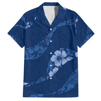 Aloha Hawaii Floral Tapa Family Matching Puletasi and Hawaiian Shirt Patchwork Navy LT7 Dad's Shirt - Short Sleeve Navy - Polynesian Pride