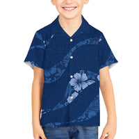 Aloha Hawaii Floral Tapa Family Matching Puletasi and Hawaiian Shirt Patchwork Navy LT7 Son's Shirt Navy - Polynesian Pride