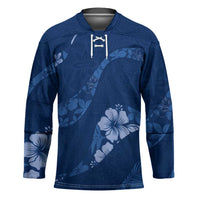 Aloha Hawaii Floral Tapa Hockey Jersey Patchwork Navy LT7 Unisex Navy - Polynesian Pride