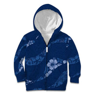Aloha Hawaii Floral Tapa Kid Hoodie Patchwork Navy LT7 Zip Hoodie Navy - Polynesian Pride