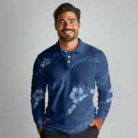 Aloha Hawaii Floral Tapa Long Sleeve Polo Shirt Patchwork Navy LT7 - Polynesian Pride