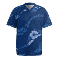 Aloha Hawaii Floral Tapa Rugby Jersey Patchwork Navy LT7 Navy - Polynesian Pride