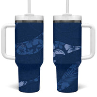 Aloha Hawaii Floral Tapa Tumbler With Handle Patchwork Navy - Polynesian Pride