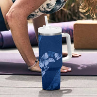 Aloha Hawaii Floral Tapa Tumbler With Handle Patchwork Navy - Polynesian Pride