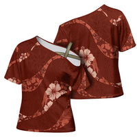 Aloha Hawaii Floral Tapa Cross Shoulder Shirt Patchwork Crimson LT7 - Polynesian Pride