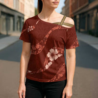 Aloha Hawaii Floral Tapa Cross Shoulder Shirt Patchwork Crimson LT7 - Polynesian Pride