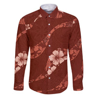Aloha Hawaii Floral Tapa Family Matching Puletasi and Hawaiian Shirt Patchwork Crimson LT7 Dad's Shirt - Long Sleeve Crimson - Polynesian Pride