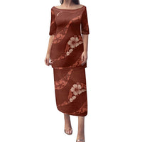 Aloha Hawaii Floral Tapa Family Matching Puletasi and Hawaiian Shirt Patchwork Crimson LT7 Mom's Dress Crimson - Polynesian Pride