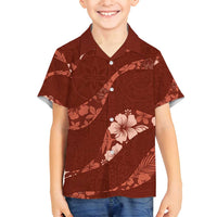 Aloha Hawaii Floral Tapa Family Matching Puletasi and Hawaiian Shirt Patchwork Crimson LT7 Son's Shirt Crimson - Polynesian Pride
