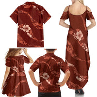 Aloha Hawaii Floral Tapa Family Matching Summer Maxi Dress and Hawaiian Shirt Patchwork Crimson - Polynesian Pride