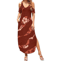 Aloha Hawaii Floral Tapa Family Matching Summer Maxi Dress and Hawaiian Shirt Patchwork Crimson - Polynesian Pride