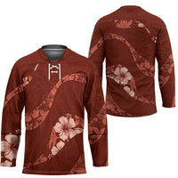 Aloha Hawaii Floral Tapa Hockey Jersey Patchwork Crimson LT7 - Polynesian Pride