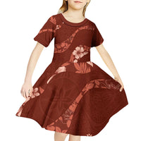 Aloha Hawaii Floral Tapa Kid Short Sleeve Dress Patchwork Crimson - Polynesian Pride