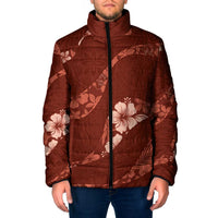 Aloha Hawaii Floral Tapa Padded Jacket Patchwork Crimson LT7 Men Crimson - Polynesian Pride