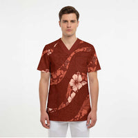 Aloha Hawaii Floral Tapa Scrub Top Patchwork Crimson - Polynesian Pride