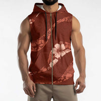 Aloha Hawaii Floral Tapa Sleeveless Zip Hoodie Patchwork Crimson - Polynesian Pride