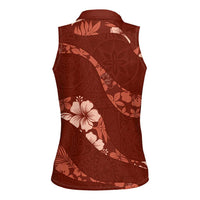 Aloha Hawaii Floral Tapa Women Sleeveless Polo Shirt Patchwork Crimson LT7 - Polynesian Pride