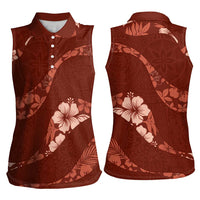 Aloha Hawaii Floral Tapa Women Sleeveless Polo Shirt Patchwork Crimson LT7 - Polynesian Pride