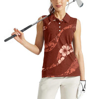 Aloha Hawaii Floral Tapa Women Sleeveless Polo Shirt Patchwork Crimson LT7 - Polynesian Pride
