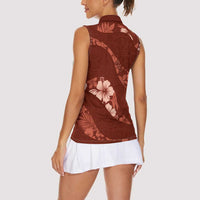 Aloha Hawaii Floral Tapa Women Sleeveless Polo Shirt Patchwork Crimson LT7 - Polynesian Pride