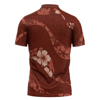Aloha Hawaii Floral Tapa Zipper Polo Shirt Patchwork Crimson LT7 - Polynesian Pride