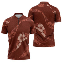 Aloha Hawaii Floral Tapa Zipper Polo Shirt Patchwork Crimson LT7 - Polynesian Pride