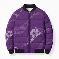 Aloha Hawaii Floral Tapa Bomber Puffer Jacket Patchwork Violet LT7 Unisex Violet - Polynesian Pride