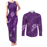 Aloha Hawaii Floral Tapa Couples Matching Tank Maxi Dress and Long Sleeve Button Shirt Patchwork Violet - Polynesian Pride