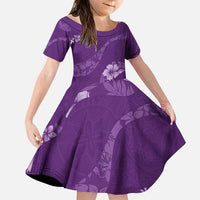 Aloha Hawaii Floral Tapa Family Matching Puletasi and Hawaiian Shirt Patchwork Violet LT7 Daughter's Dress Violet - Polynesian Pride