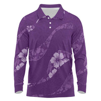 Aloha Hawaii Floral Tapa Long Sleeve Polo Shirt Patchwork Violet LT7 Violet - Polynesian Pride