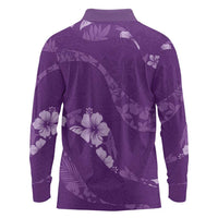 Aloha Hawaii Floral Tapa Long Sleeve Polo Shirt Patchwork Violet LT7 - Polynesian Pride