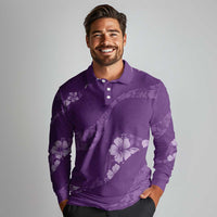 Aloha Hawaii Floral Tapa Long Sleeve Polo Shirt Patchwork Violet LT7 - Polynesian Pride